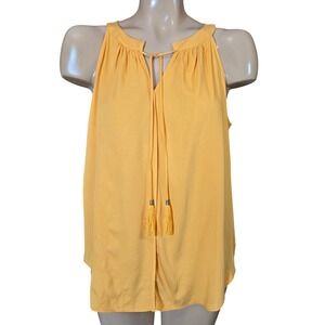 Rose Olive Orange Sleeveless Tie Split Neck Tassel Top Women's Size Large‎ NEW